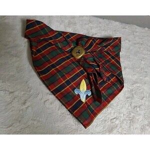 Vintage Webelo Boy Scout BSA Neckerchief Scarf Plaid Cotton with Brass Slide